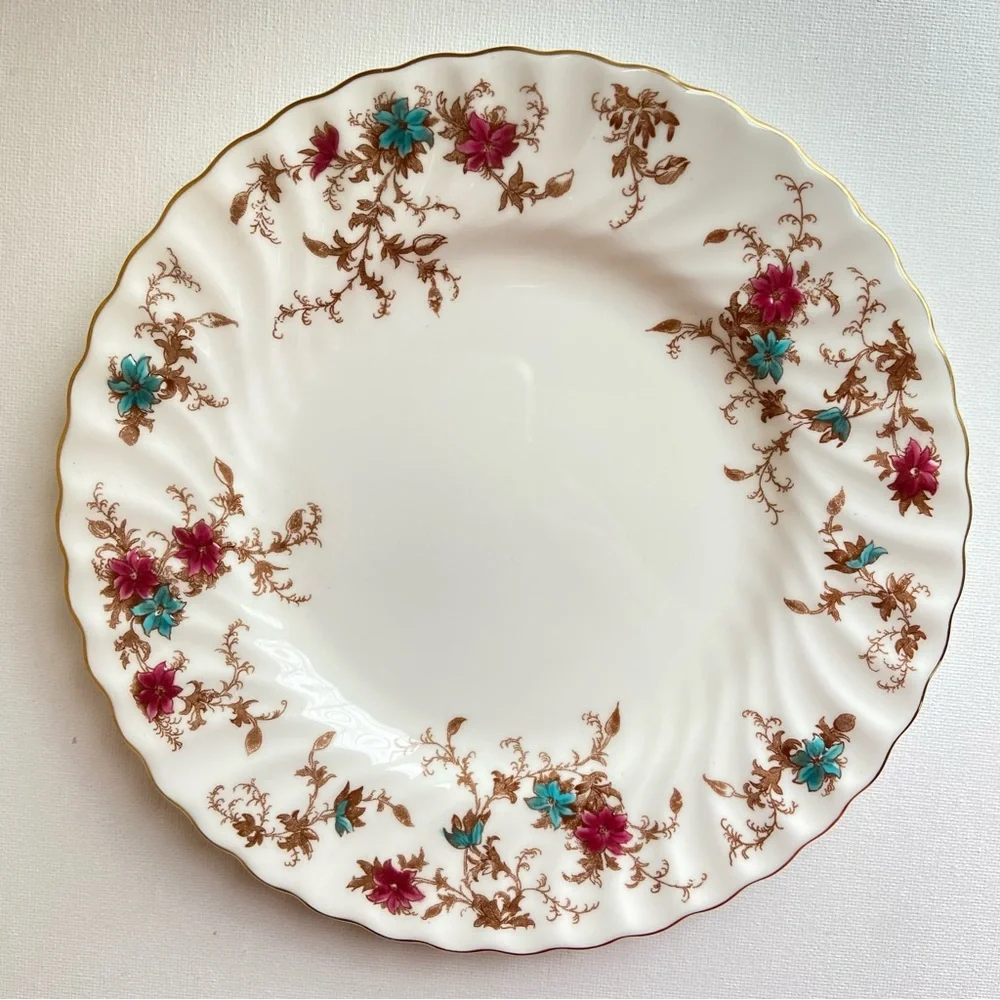 Minton Ancestral salad plate floral bone china gold trim scalloped rim England